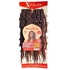 Rajouts Crochet Butterfly Braids JUNGLE 12 Pouces -Outré -Evolve Cosmetiques crochet braid xpression butterfly jungle box rouge bordeaux dragon fruit outre