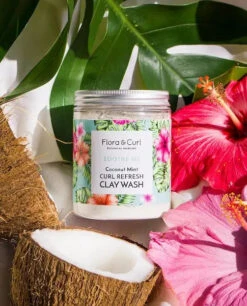 Soin à L'Argile Cheveux Coconut Mint Curl Refresh Clay Wash - Flora & Curl -Evolve Cosmetiques flora and curl Coconut Mint Curl Refresh Clay Wash masque cheveux