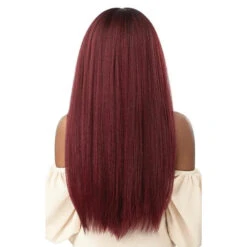 Perruque Lace Front 13X6 Bordeaux Sunniva - Outré -Evolve Cosmetiques perruque full lace front hd 13x6 yaki straight rouge bordeaux sunniva outre