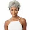 Perruque Grise Naturelle Courte Theodora - Outré -Evolve Cosmetiques perruque grise courte naturelle cheveux humains outre theodora face