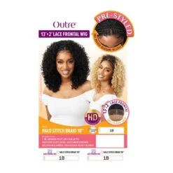 Perruque Lace Front 13X2 Noire Halo Stitch Braid 18 - Outre -Evolve Cosmetiques perruque lace front 13x2 tressee bouclee mi longue noir halo stitch braid outre wig packaging