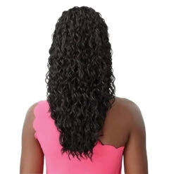Postiche Bouclée Noir Deep Wave- Outre -Evolve Cosmetiques postiche deep wave noir ponytail extension outre dos